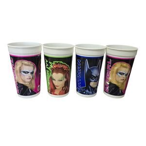DC Comics Taco Bell Batman & Robin Movie Collectible Cups Batgirl Ivy 4 Cup Set